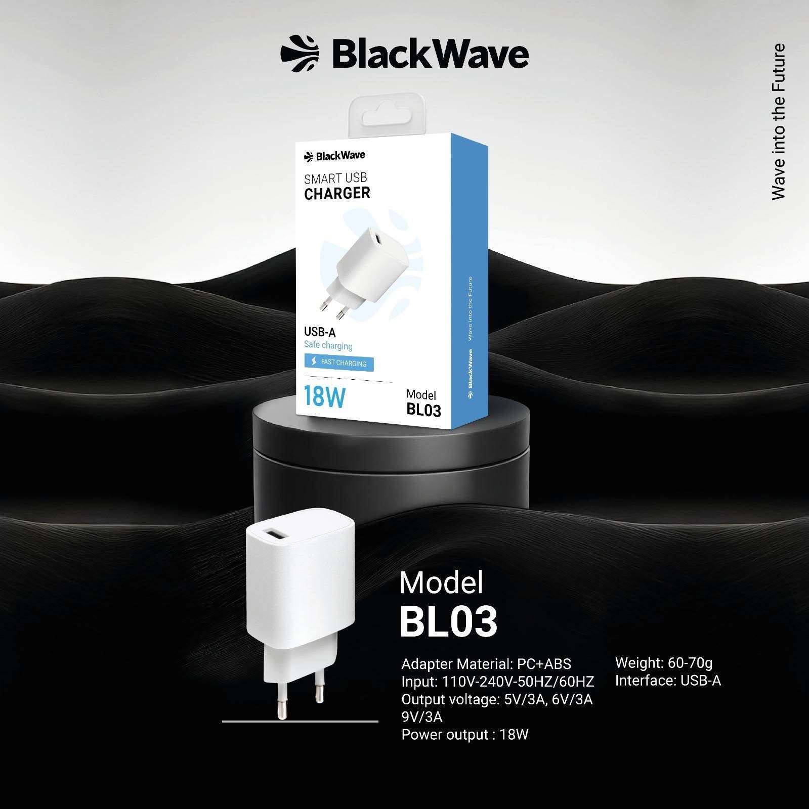 BLACKWAVE Caricatore da muro 18W USB-A BIANCO FAST CHARGER BL03