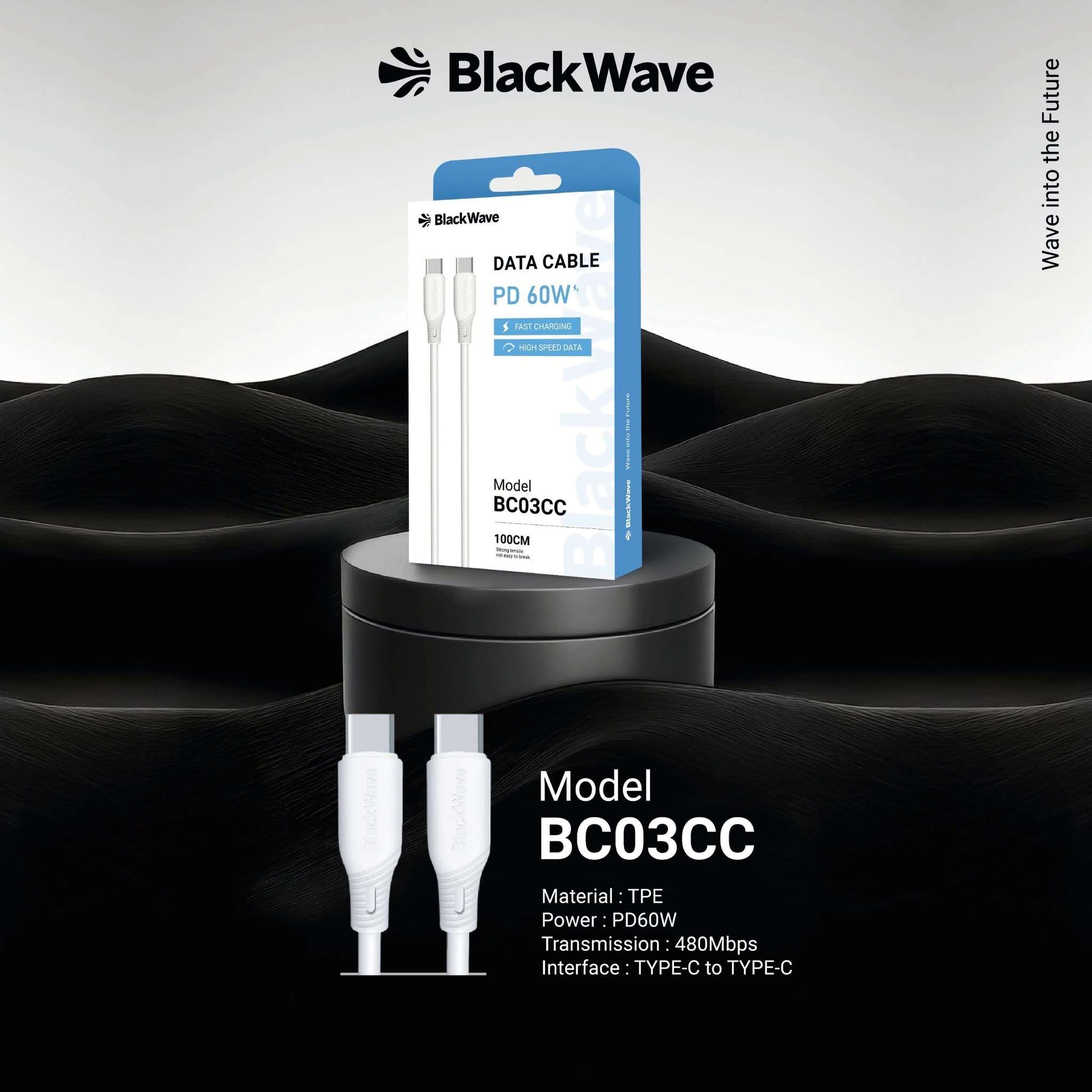 BLACKWAVE CAVO DATI USB-C TO USB-C PD60W BIANCO 1MT BC03CC