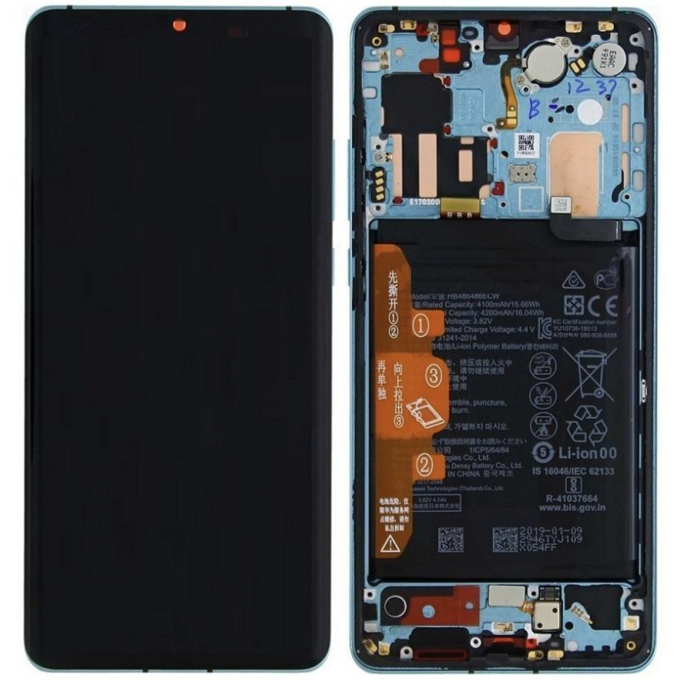 LCD + FRAME BLU  + BATTERIA PER HUAWEI P30 PRO VOG-L29 VOG-L09 SERVIC PACK